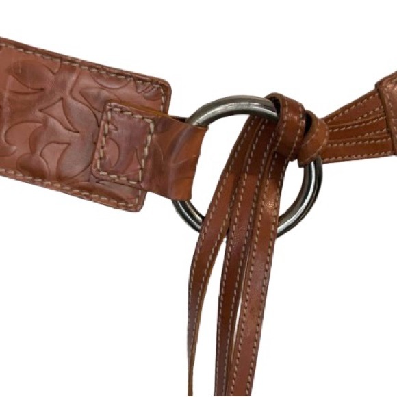 Harold’s Leather Brown Belt Fringe Brown Embossed Tooled Floral Boho Vintage SM - Picture 4 of 11